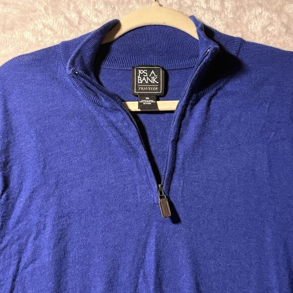 JOS A BANK Traveler 100% Merino Wool Sweater Royal Blue 1/4 Zip Men's Size XXL - Picture 7 of 11